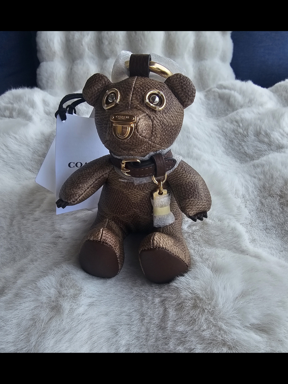 COACH Brown Collectable Bear Bag Charm In Signature Canvas